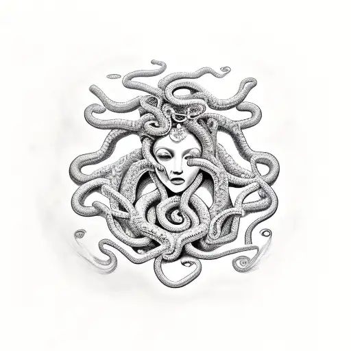 Medusa With Serpents Forming A Heart Shape Around Her