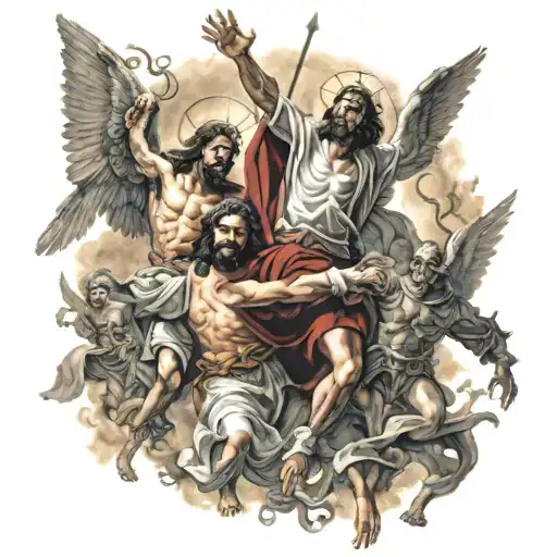 Jesus And Angels Fighting Demons