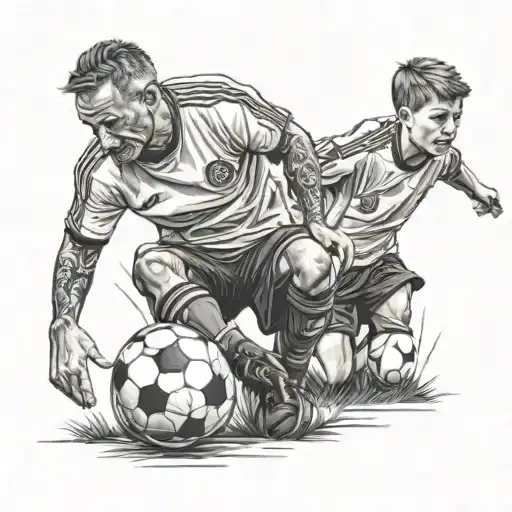 Dad And Son With Soccer Ball