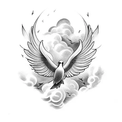 A Dove Of Peace Flying Through A Stormy Cloud With Barbed Wire Wrapped Around Its Wings