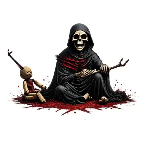 Grim Reaper Surrounded By A Hateful Voodoo Doll