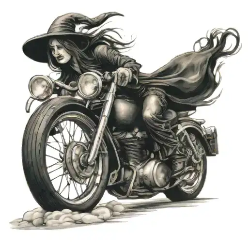 Witch On A Motorcycle With A Broom Instead Of A Rear Wheel