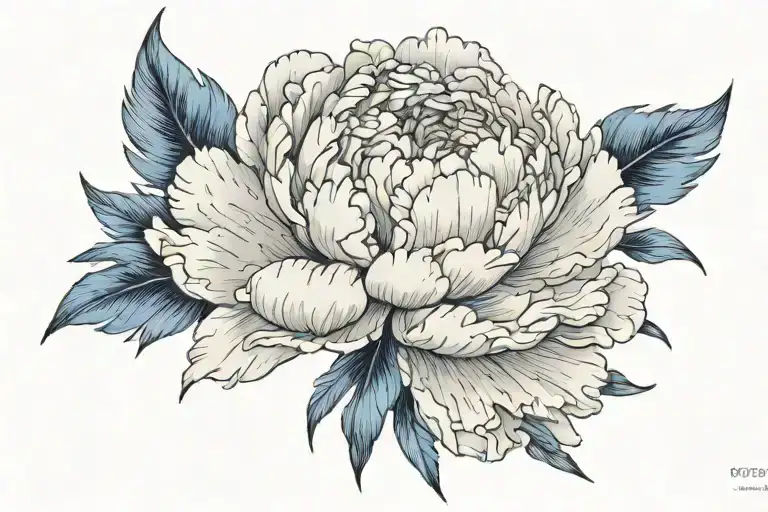Peony Flower With Blue And Gold Feather