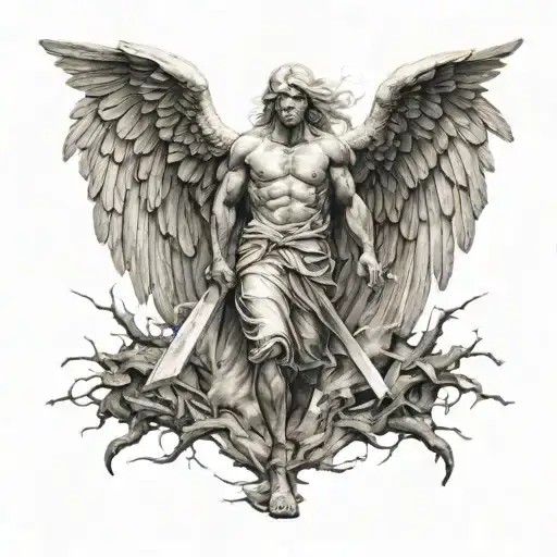 Guardian Angel Walking Into Destruction And Chaos Back