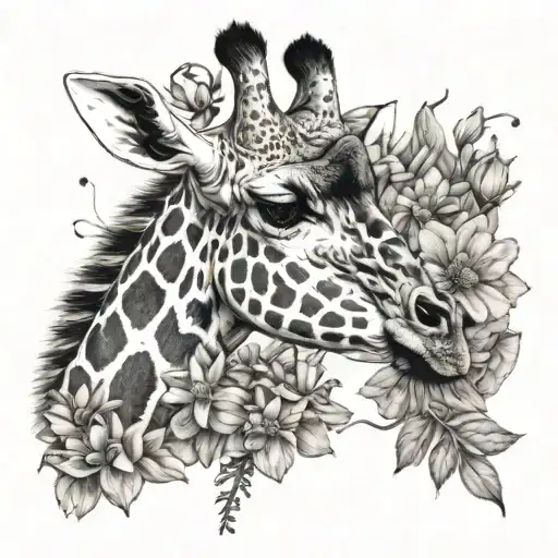Giraffe Surrounded July Birth Flowers