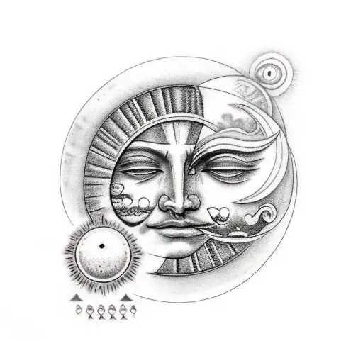 Sun And Moon With Faces In Them With Roman Numerals Underneath