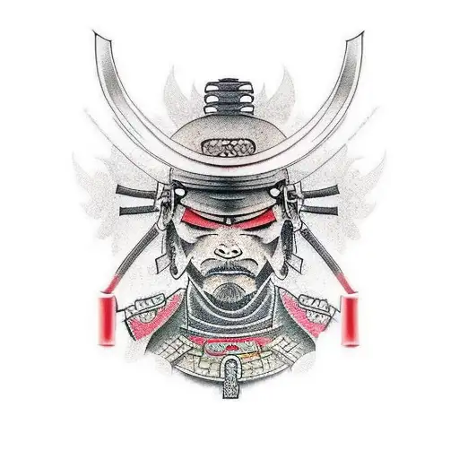 Colored Peaceful Samurai Tattoo For Entire Side Thingh And Hip