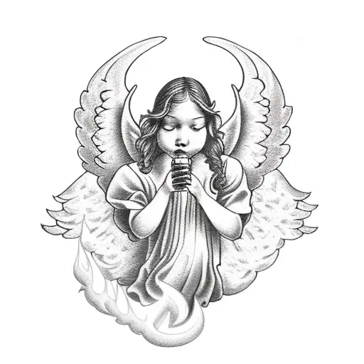 A Traditional Style Tattoo Of An Angel Holding A Torch Of Liberty