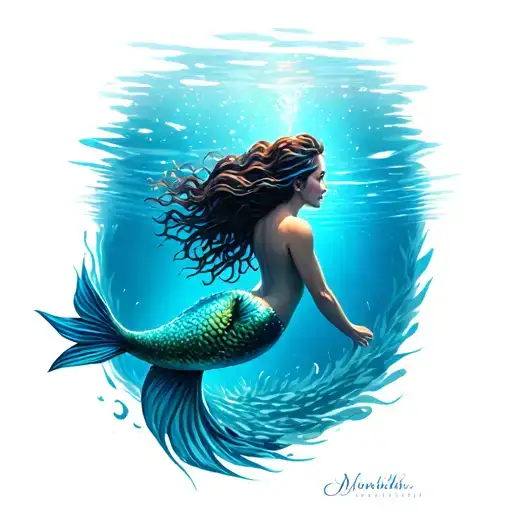Mermaid Swimming Deep Undrwater