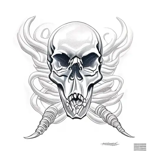 Skull With Ariel Horns Spitting Flames