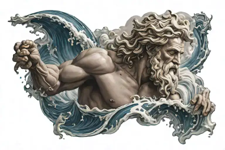 Zeus And Water Waves Crashing In The Background