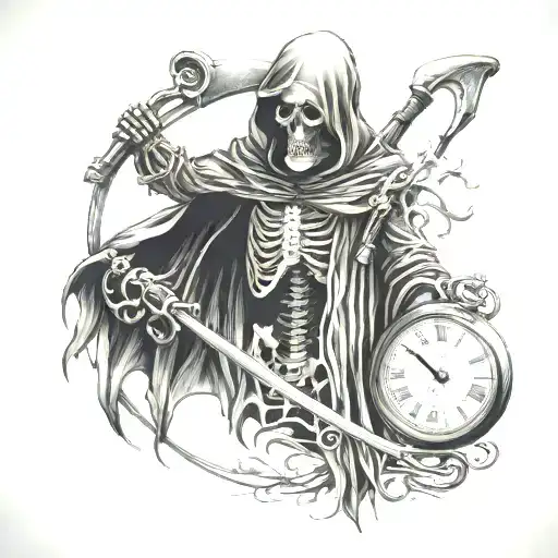 Grim Reaper With Pocket Watch And Scythe