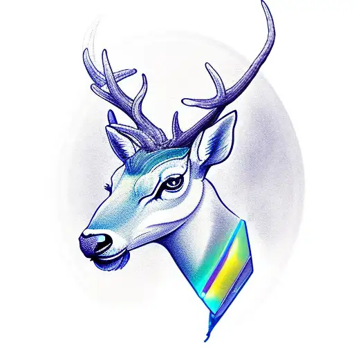 Mythical Deer With Big Horns And Blue Light In Back