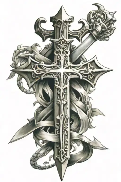 1 Sword Straight With A Dagger Forming A Cross