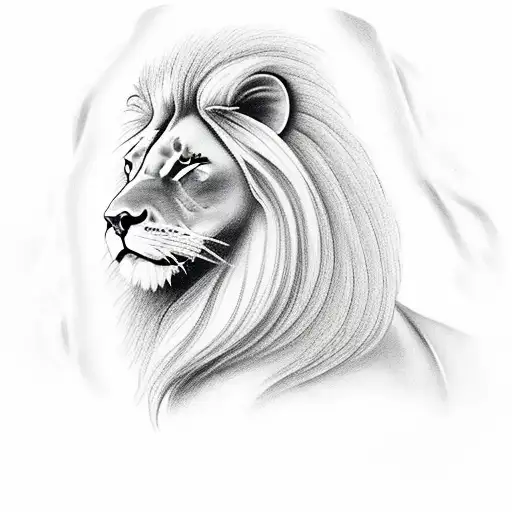 Realism Tattoo Of A Majestic Lion With Arch Angel Gabriel In The Background