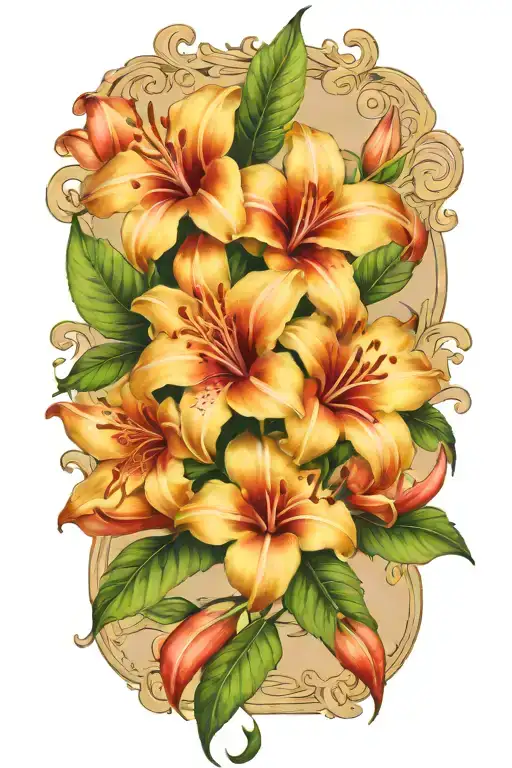 Habiscus Flower Intertwined Roses And Lillies Thigh