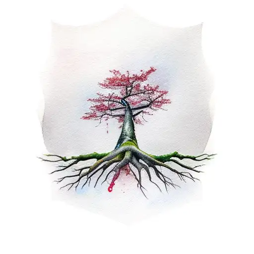 Tree In Watercolour Tree With Branches Forming The Rune Fehu