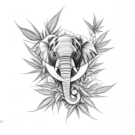 An Artistic Interpretation Of A Marijuana Plant Growing In The Shape Of An Elephant