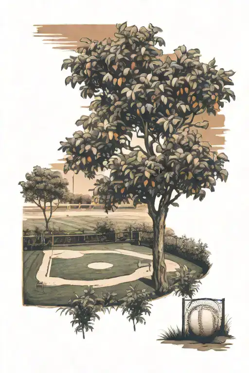 Baseball Field With Orange Tree