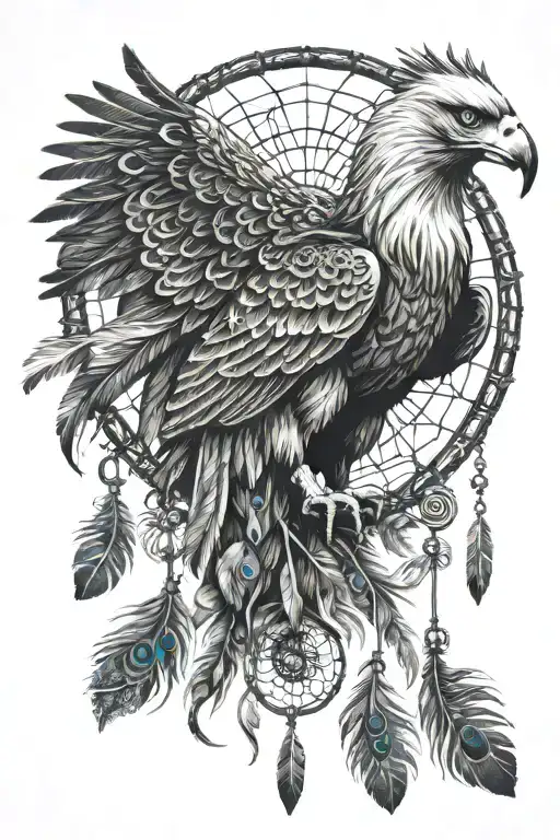Eagle And Peacock In Dream Catcher Intertwined