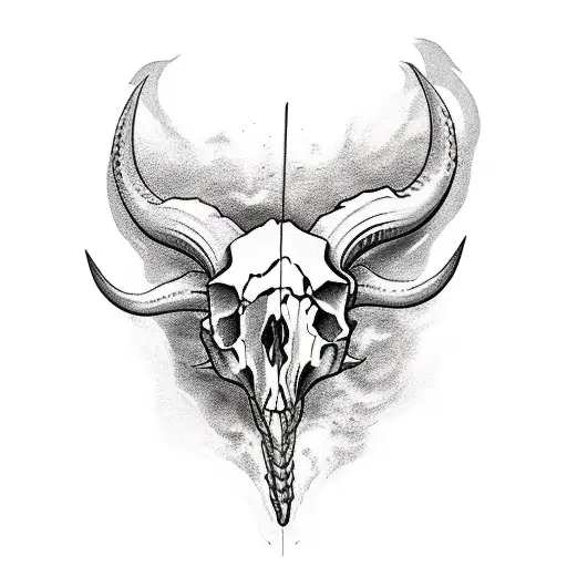 Bull Skull With Fish Skeletons Swimming Around