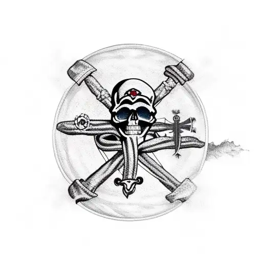 Skull And Crossbones On A Deserted Island With A Pirate Ship In The Background