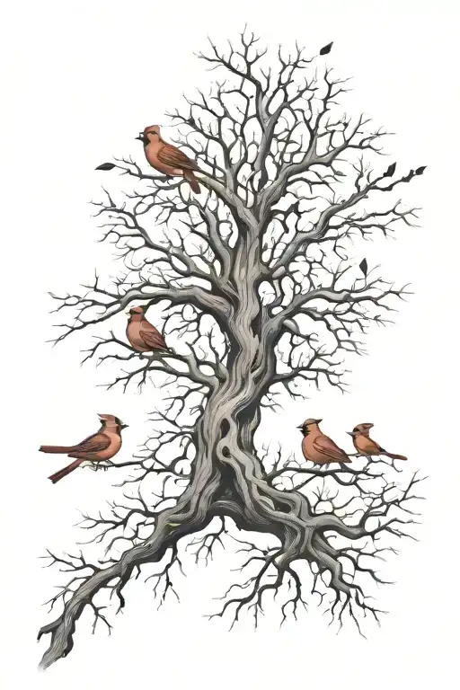 Adoption Symbol Tree With 5 Cardinals Sitting