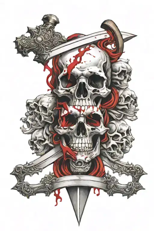 A Sword On The Arm With Skulls And Red Blood