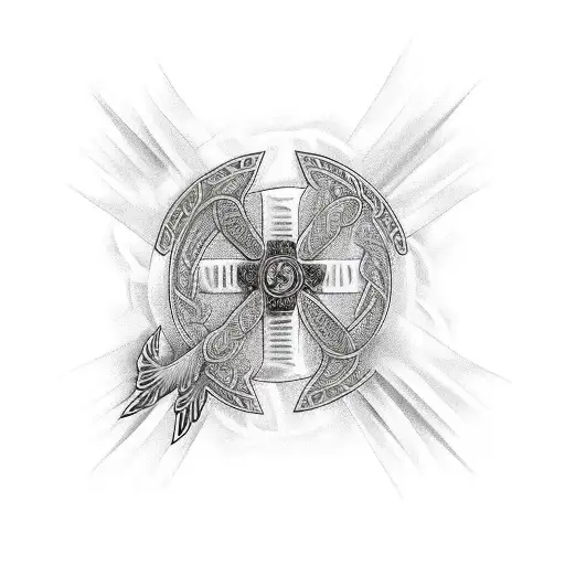 Crow And Rooster With Celtic Cross