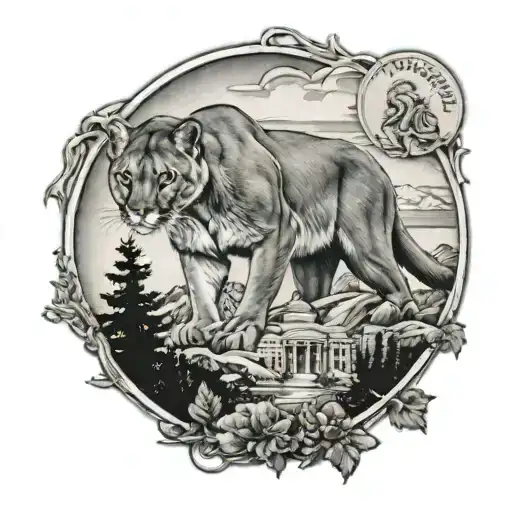 Mountain Lion With Washington Capital In Background