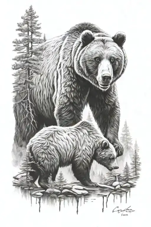 Forest Mountains Grizzly Bear