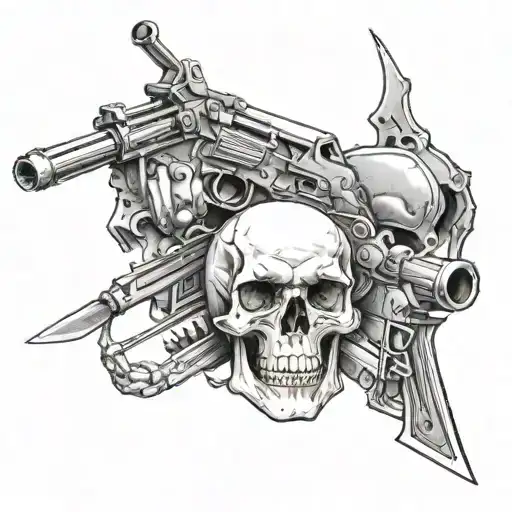 Skull With Weapons Behind