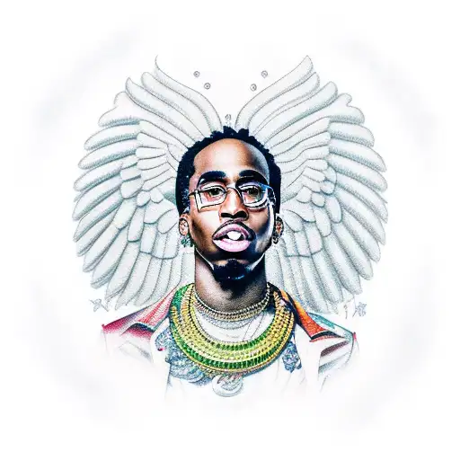 A Detailed Portrait Of Quavo Surrounded By A Halo Of Dollar Bills