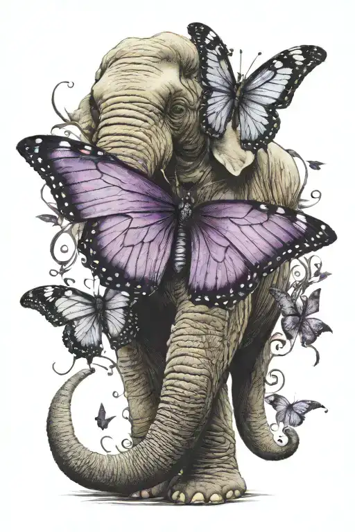 Purple Butterfly On Elephant Trunk
