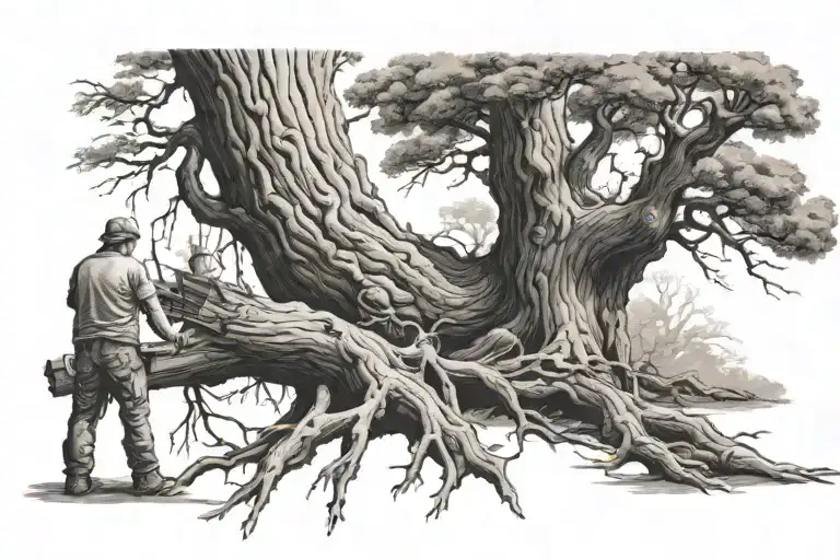 Big Evil Tree Being Cut Down By A Big Man
