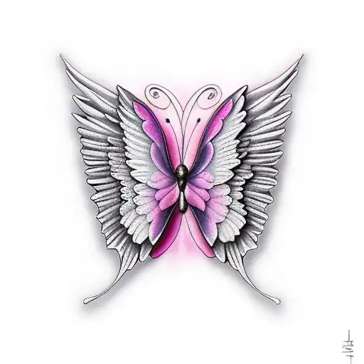 Pink And Purple Rose Butterly Angel Wings