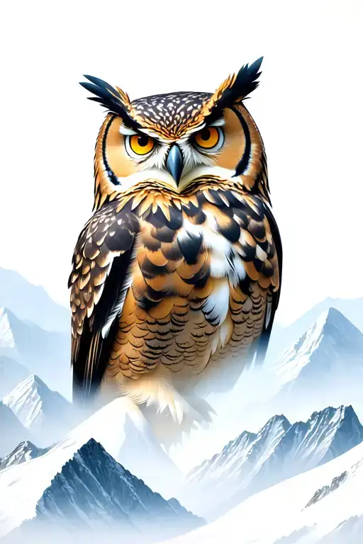 Eagle Owl On Background Of Mountains