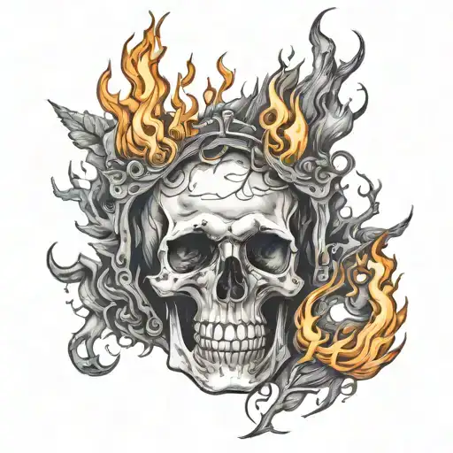Skeleton Set In Fire Surrounded