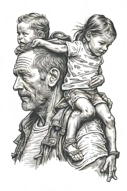 Father Carrying His Daughter On His Shoulders