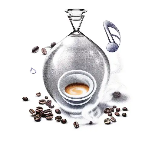 A Chemical Flask Shaped Like A Coffee Bean With Musical Notes Floating Around It