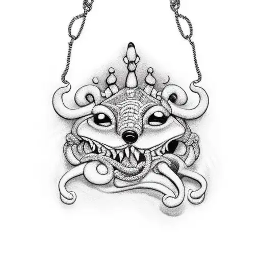 Black And White Chain Hangs Down And Has A Cornicello And Mano Cornuto On It