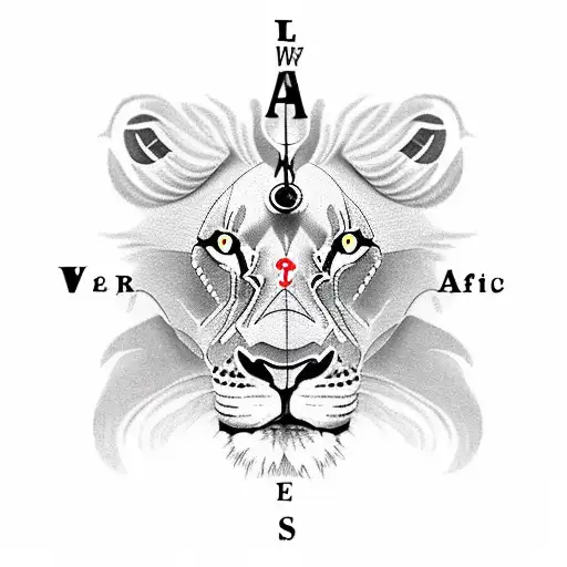 Africa With Lion And Old Compass