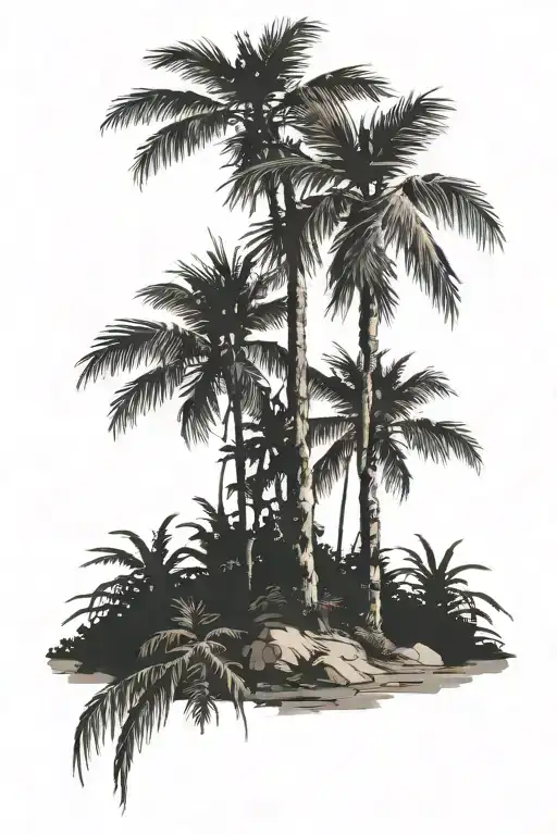 Pine Trees And Palm Tree Silhouette Surrounded