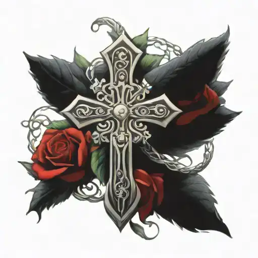 A Realistic Depiction Of A Keltic Cross Intertwined With Vibrant Roses
