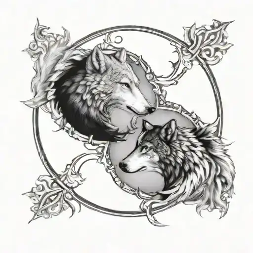 Yin And Yang Symbol Made From White And Black Wolfs