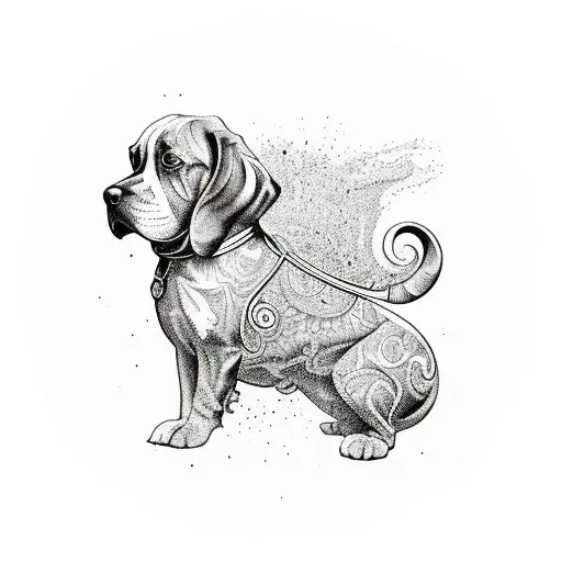 A Dog Silhouette Filled With Swirling Lines And Floral Patterns