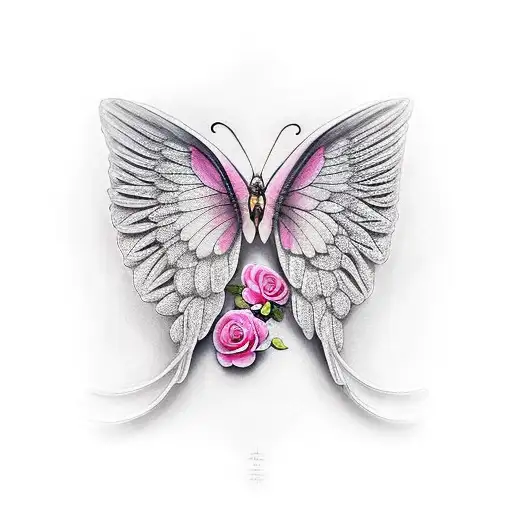 Pink Rose Butterly Angel Wings