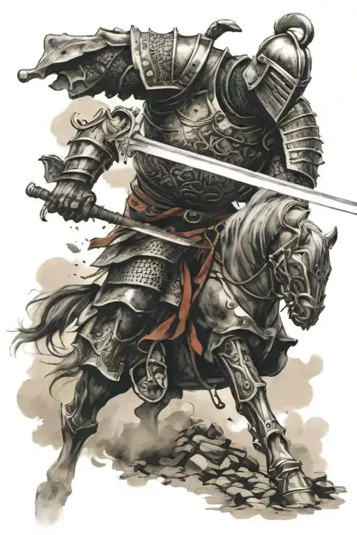 Knight Fights Samurai Sword On Battlefield