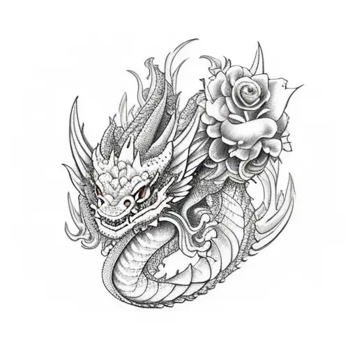 Dragon With Flowers And Dog