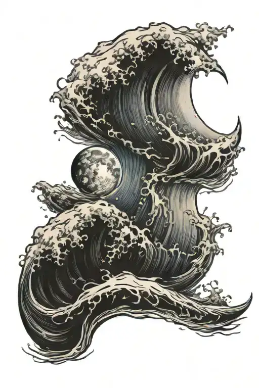 Crescent Moon Over The Ocean Waves Crashing
